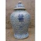 Chinese cobalt blue and white porcelain double happiness jars with lids