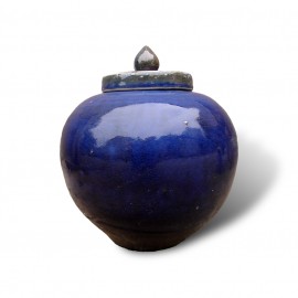 Round cobalt blue jars with lids