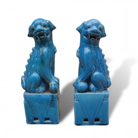 Turquoise glazed porcelain foo dog temple guardians 