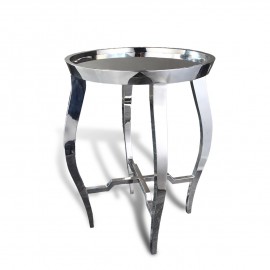 Round contemporary asian end table in stainless steel chrome