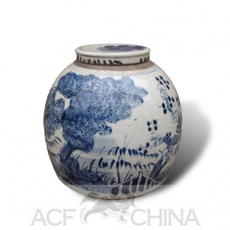Medium sized, chinese ginger jar with blue and white underglaze decoration