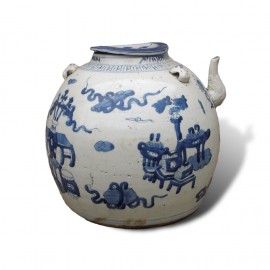Large size Chinese blue and white round porcelain teapot with handles
